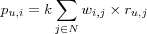p_{u,i} =
k \sum_{j \in N} w_{i,j} \times r_{u,j}
