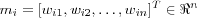 m_i = [w_{i1},w_{i2}, \dots, w_{in}]^T \in \Re^n
